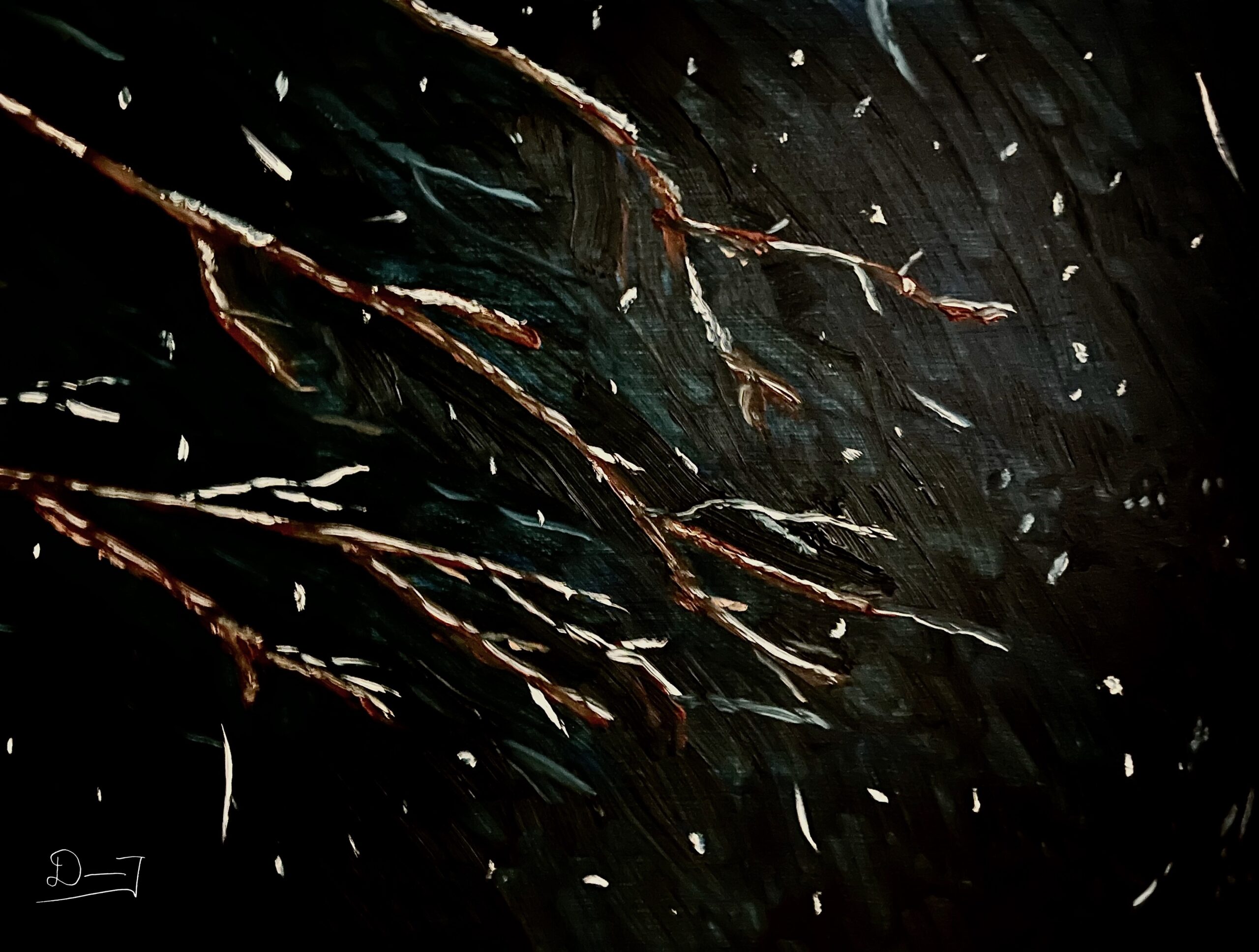 Branches in Evening Snowstorm